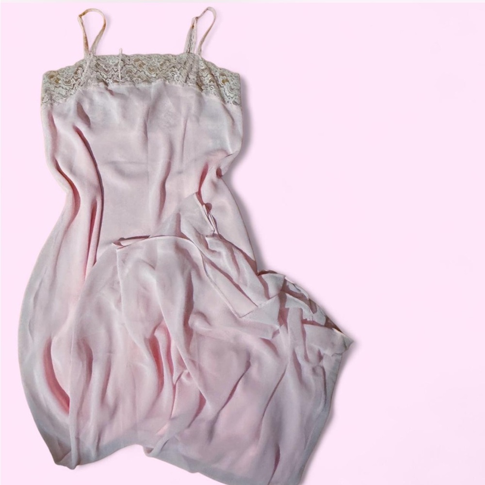 Lord & Taylor 70s pink lace slip dress